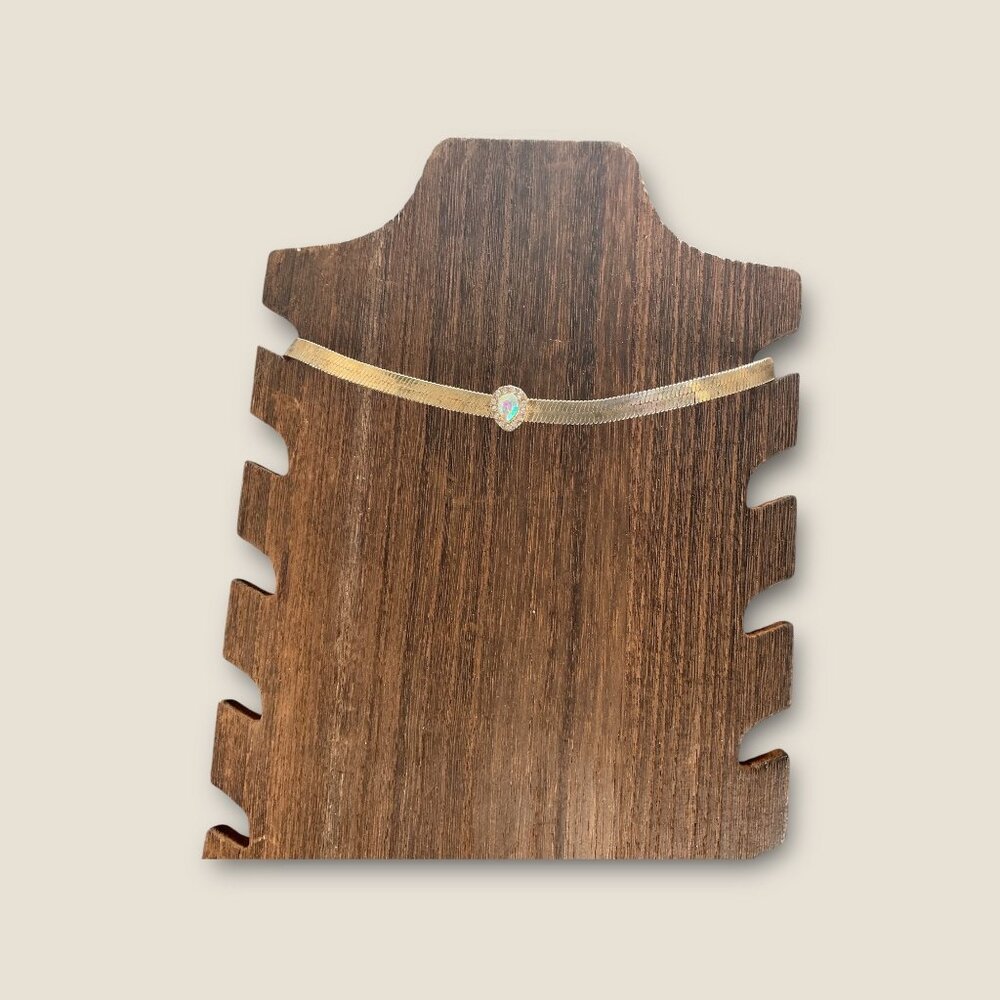 Retro 80s Herringbone Necklace With Rhinestone Accent Adjustable 14-16 Inches - Picture 5 of 6